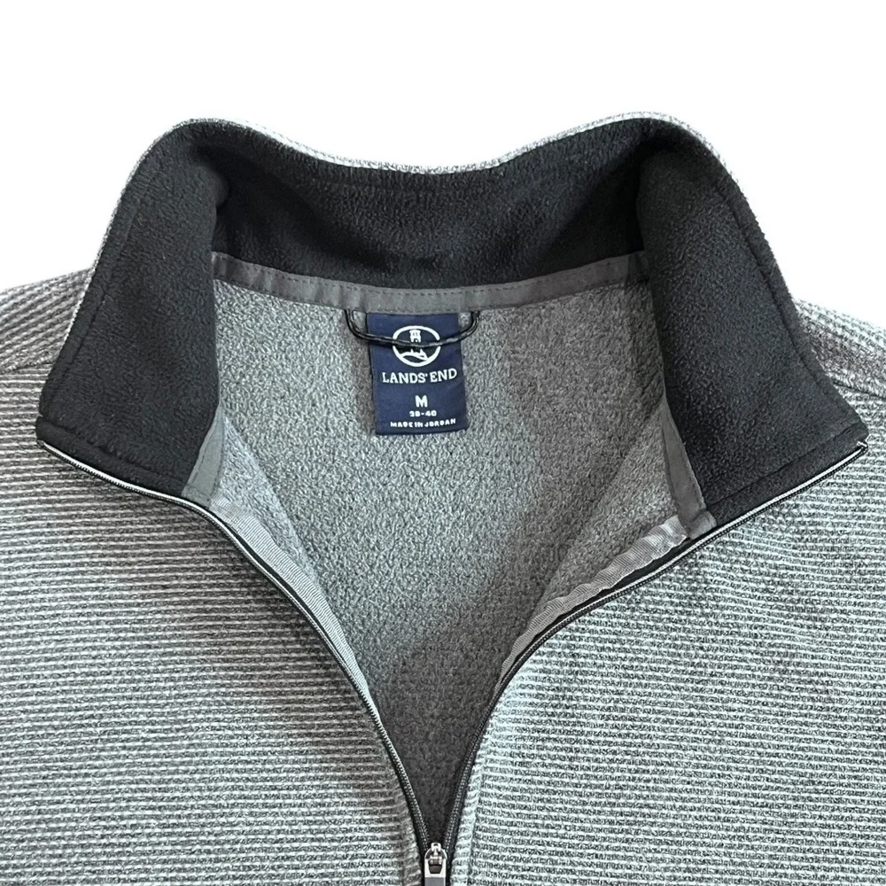 Lands' End Men's M Quarter Zip Pullover‎ Gray Black Textured Fleece